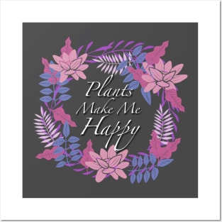 Plants Make Me Happy - Pink & Blue Plant Wreath Art Posters and Art